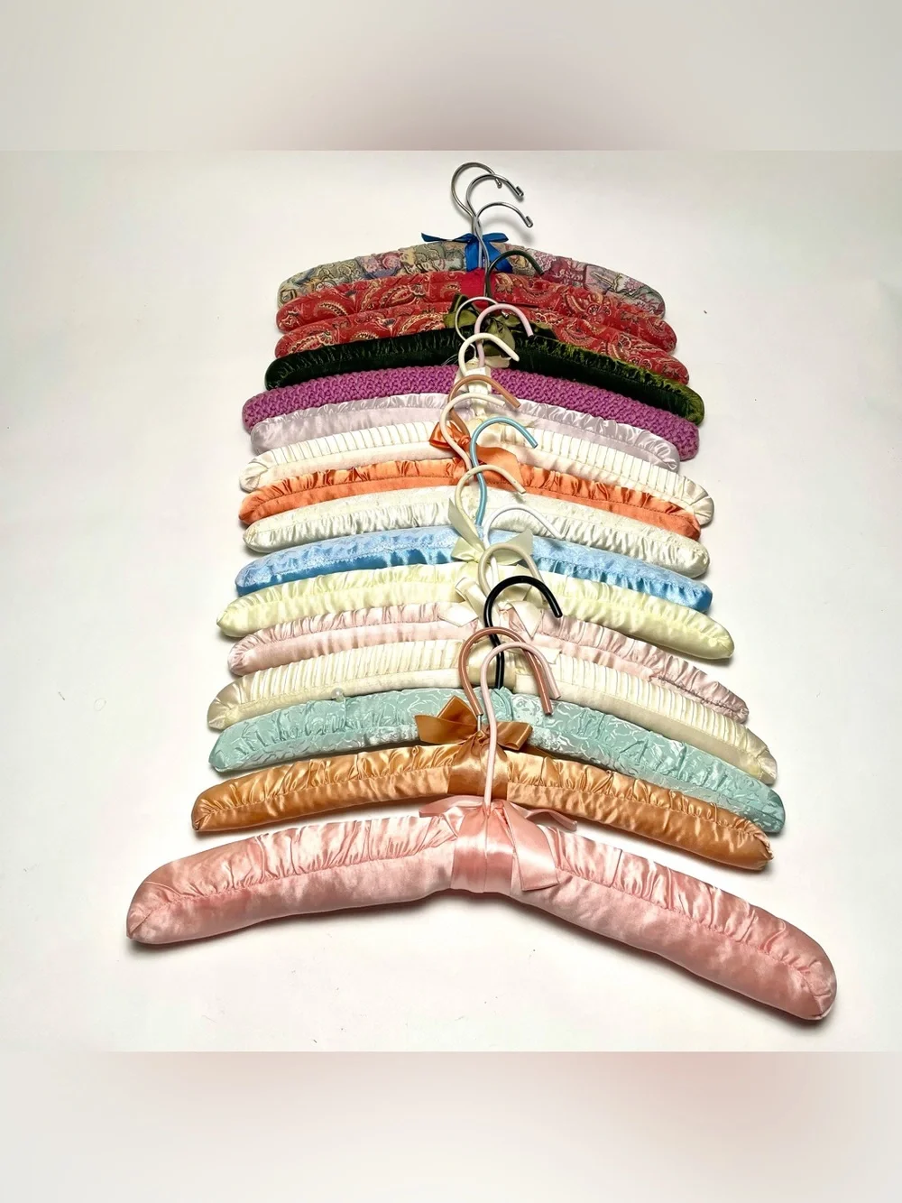 Vintage Padded Hangers Lot of 16 Satin Lace Crochet Velvet Paisley Ribbon Bows